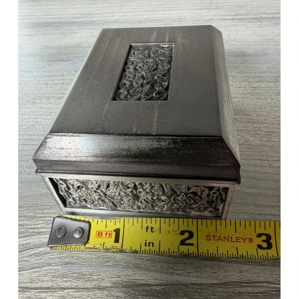 Vtg Royal Selangor Pewter 97% Lidded Trinket Jewelry Box Velvet Lined Rectangle